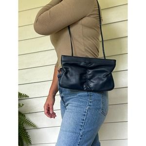 Vintage Toni Leather Clutch Shoulder Strap Purse Navy Blue